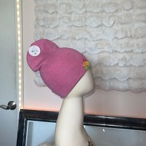 Pink Beanie with Smiley Face Patch